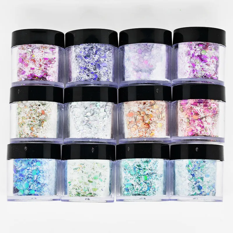 Poudres Acryliques Liquides 12Jar Nail Caméléon Paillettes Laser 3 en 1 Flocons Holographiques Paillette Galaxy Mixte Poudre Miroir Coloré BZYUU 230712