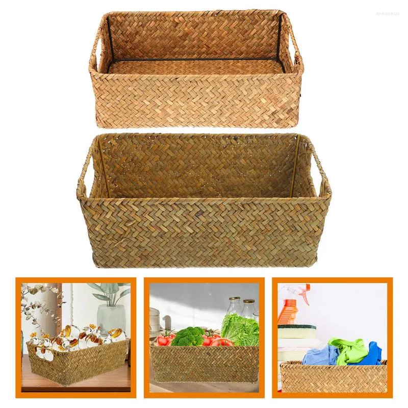 Storage Bottles 2 Pcs Woven Basket Household Shelf Large Baskets Weave Small Decor Home Handwoven Organizing Field Stackable