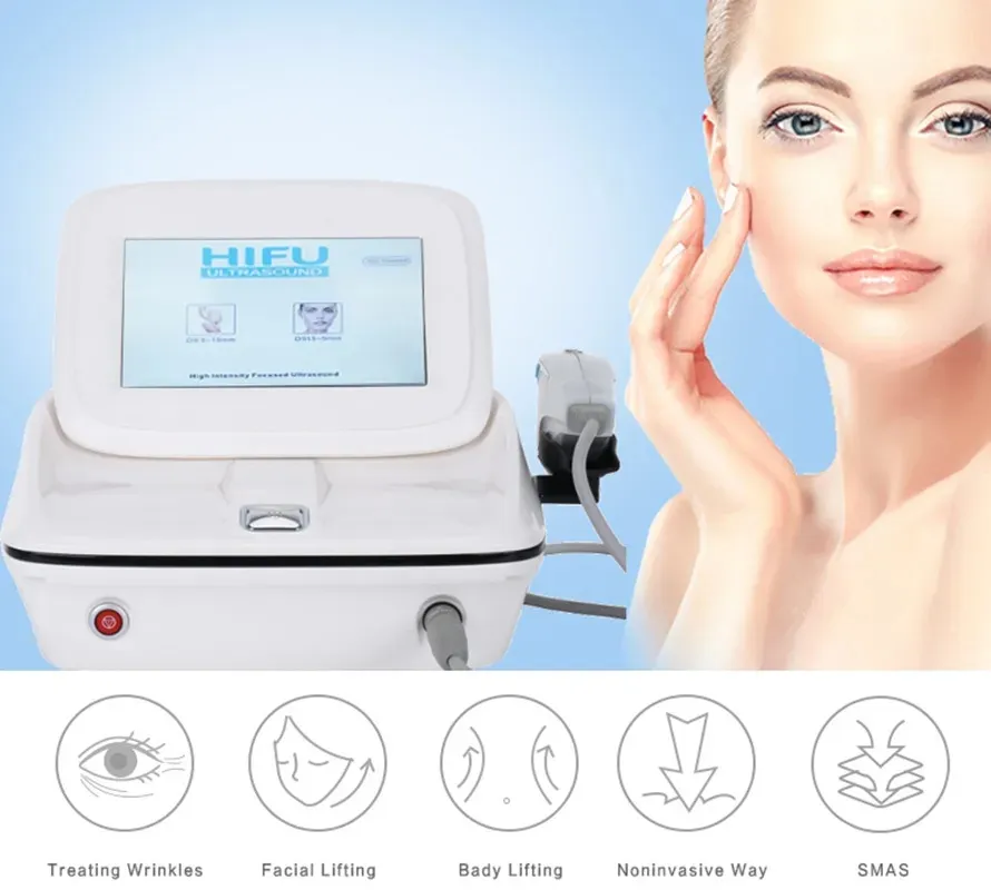 Protable 4D HIFU Productos para el levantamiento de la piel Eficiente Contorneado facial Máquina de ultrasonido para el levantamiento de la piel Antiarrugas Rejuvenecimiento de la piel Blanqueamiento