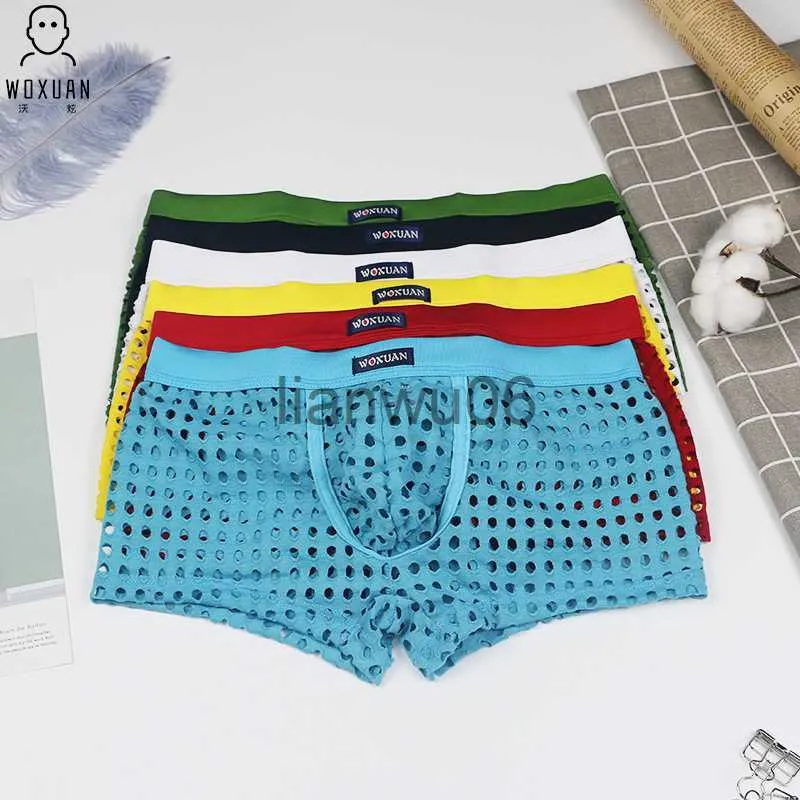 Onderbroek Woxuan Mesh Ademende Boxer Mannen Transparant Ondergoed Pouch Holle mannen Sexy Boxershorts U Bolle Penis Polyester onderbroek J230713