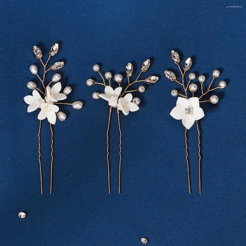 Nakrycia głowy 3PC/LOT BRIDE Wedding Hair Akcesoria ceramiczne kwiaty piny ślubne piny Pearl Rhinestone Headpiece Biżuteria Prezent druhna
