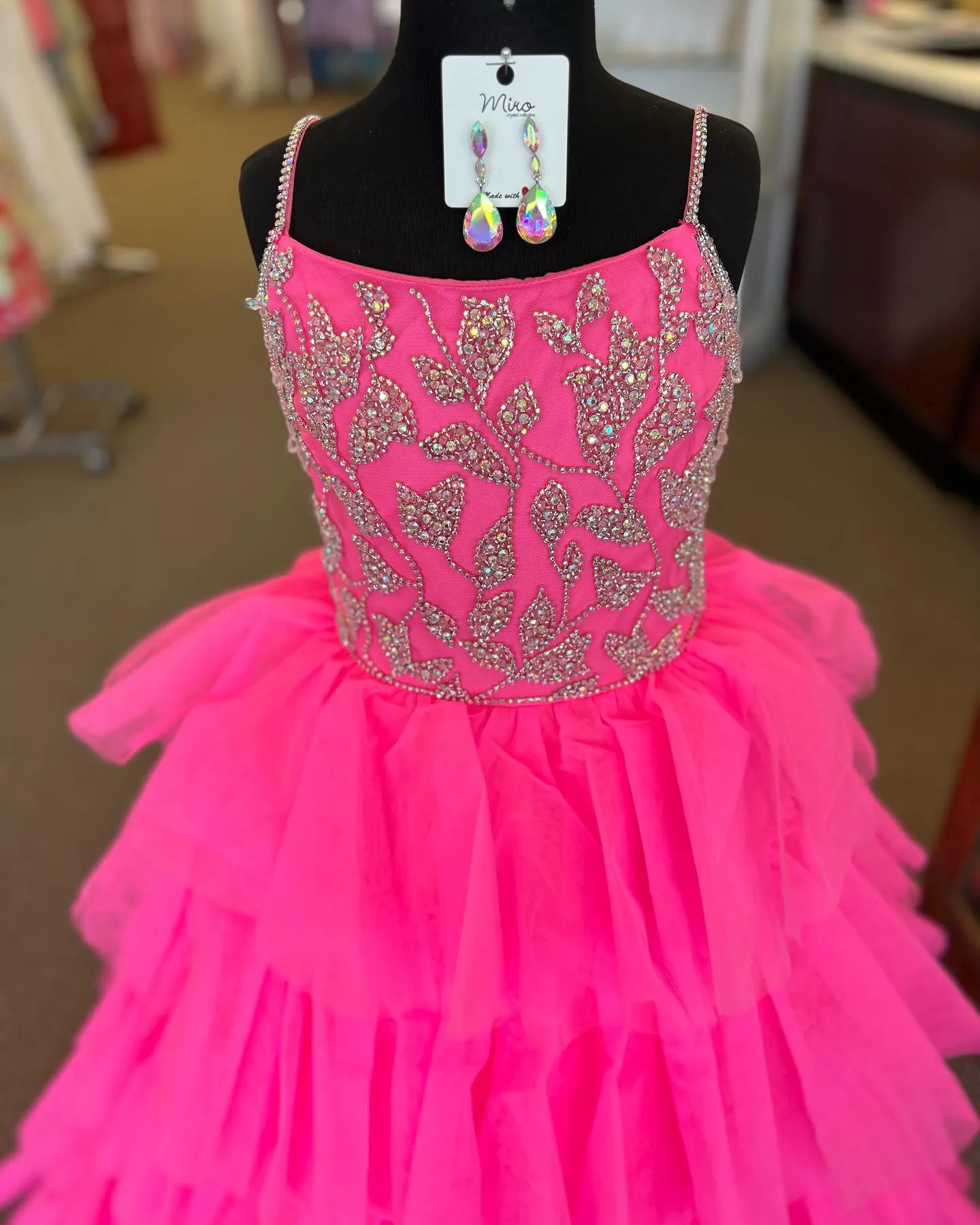 Ballgown Pageant Dress for Girls with Crystals, Beading Straps, Ruffles, and plumetis tulle - Perfect for Little Kids' Birthday, Formal Party, Infant,