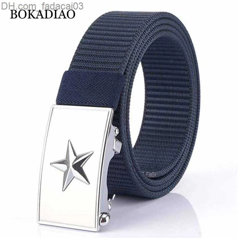 Pasy Bokadiao Męski pasek Nylon Luksusowy Star Metal Automatyczny Pasek Kluczowy Pas Modny Masowy pasek Pas Casual Canvas Męski Pas Z230717