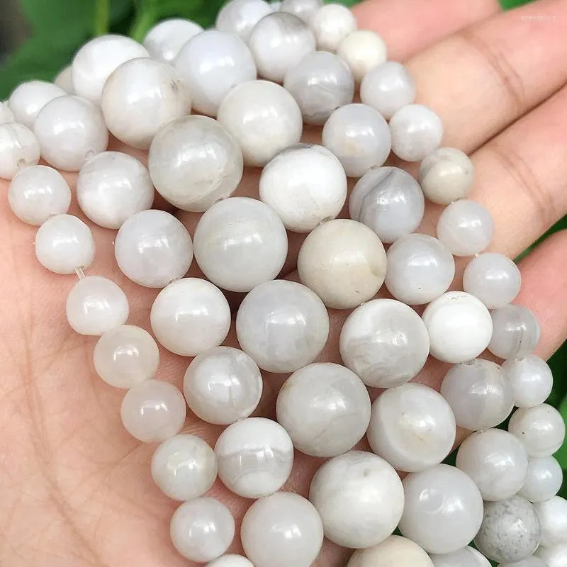 Perles pierre naturelle blanc Agates folles rondes entretoise en vrac pour breloques artisanat fabrication de bijoux Bracelet à bricoler soi-même 6/8/10/12mm