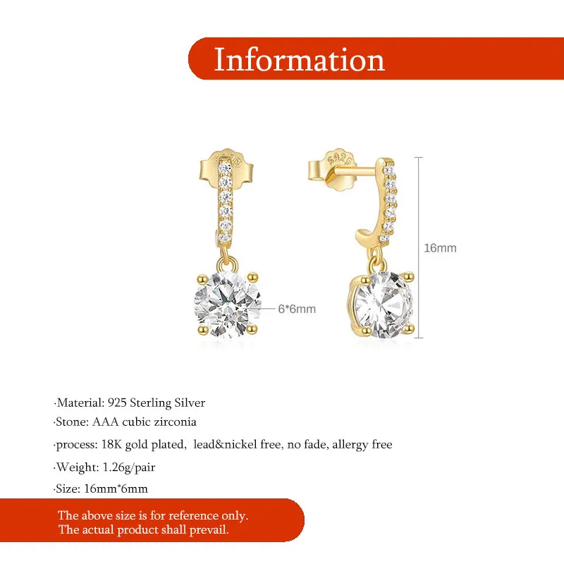 S925 Sterling Silver Stud örhängen för kvinnor 18K Gold/Platinum Plated Luxury Bröllop CZ Diamond Earring