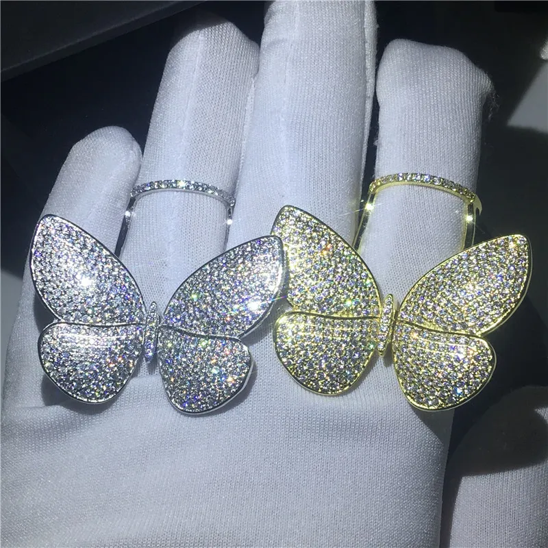 Trouwringen Luxe Flying Butterfly Ring Zilver Kleur Pave instelling AAAA cz Engagement Wedding Band Ringen voor vrouwen mannen Vinger Sieraden 230713