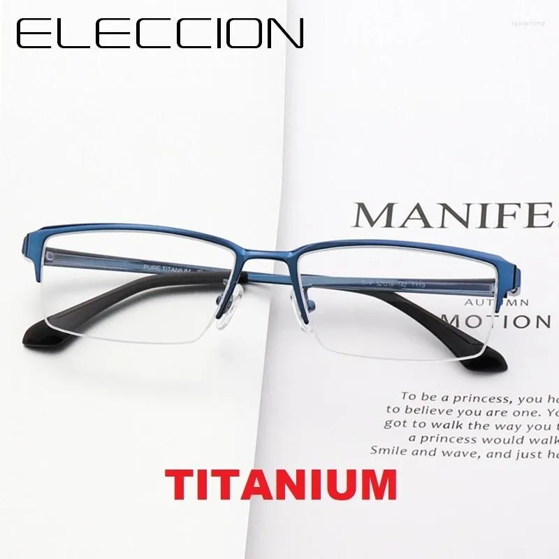 Montature per occhiali da sole ELECCION IP Pure Titanium Half Rim Frame Occhiali per miopia ottica per uomo Occhiali rettangolari Occhiali da vista maschili