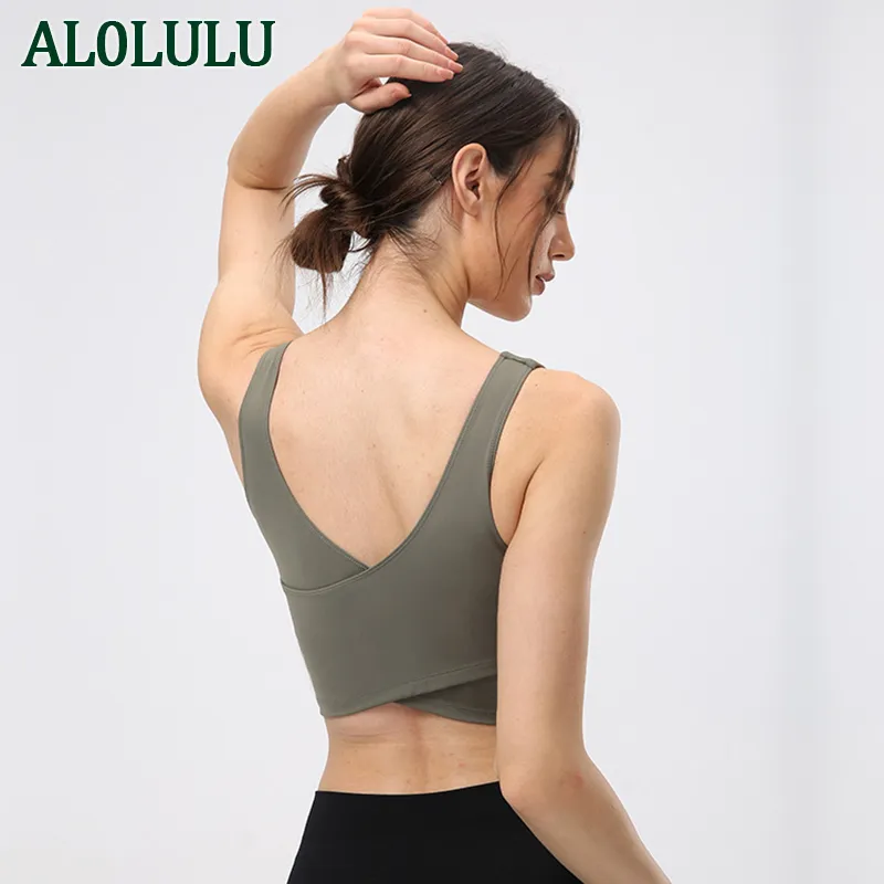 AL0LULU Yoga Sujetador deportivo para mujer Fitness Tube Top Gym Running Workout Crop Top Mujer a prueba de golpes Transpirable Back Cross C2988