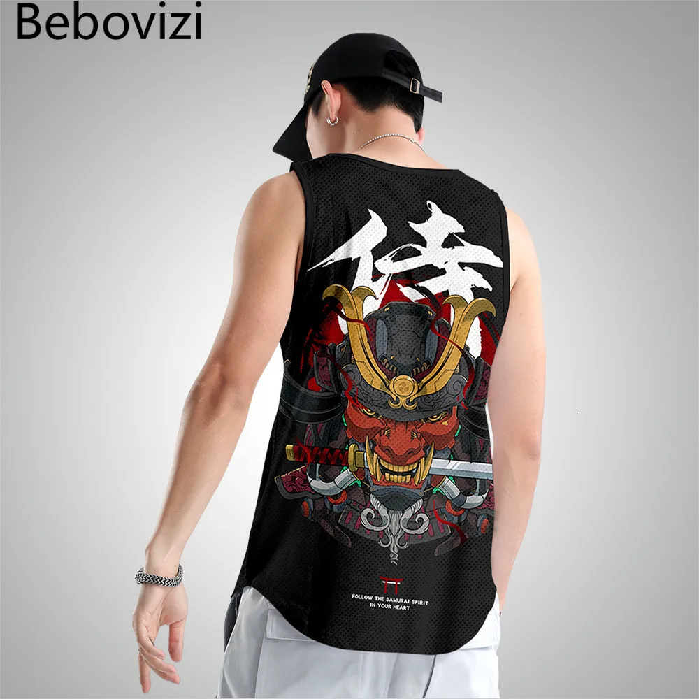 Men's Tank Tops Japanese Style Samurai Fashion Sleeveless Shirt Sportswear Vest Casual Singlet Plus Size Mesh Hip Hop Men 230713
