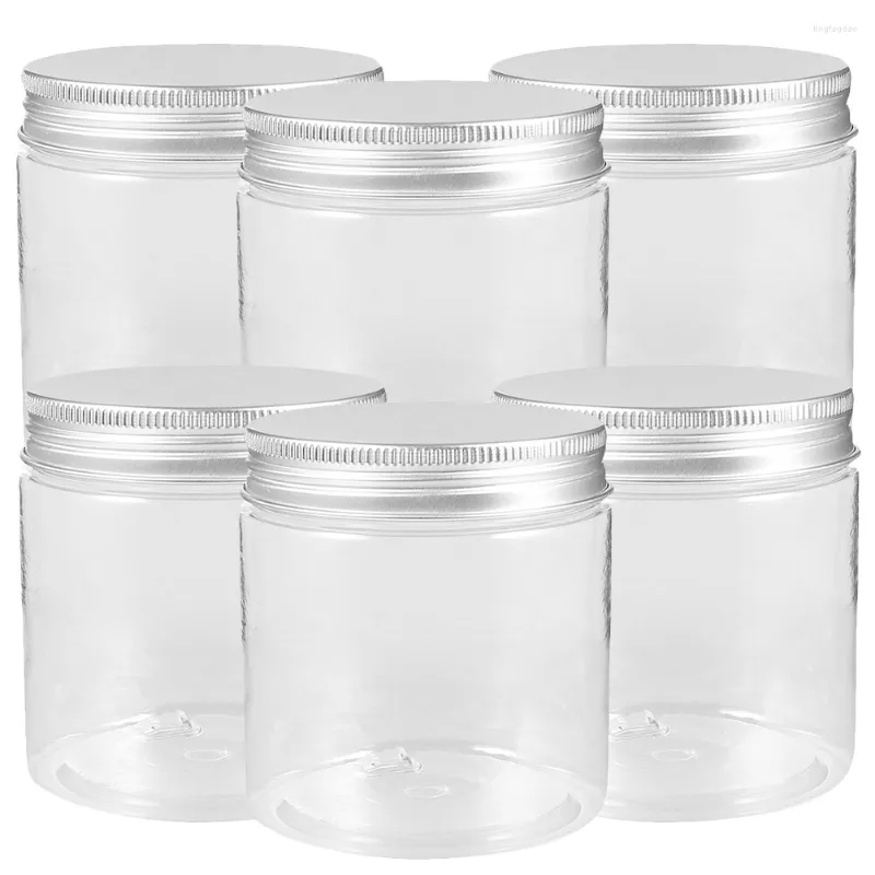 Opslag Flessen 6 Stuks Glazen Pot Voedsel Container Doorzichtige Plastic Salade Kan Mason Aluminium Deksel Huisdier Deksels Snoep Baby