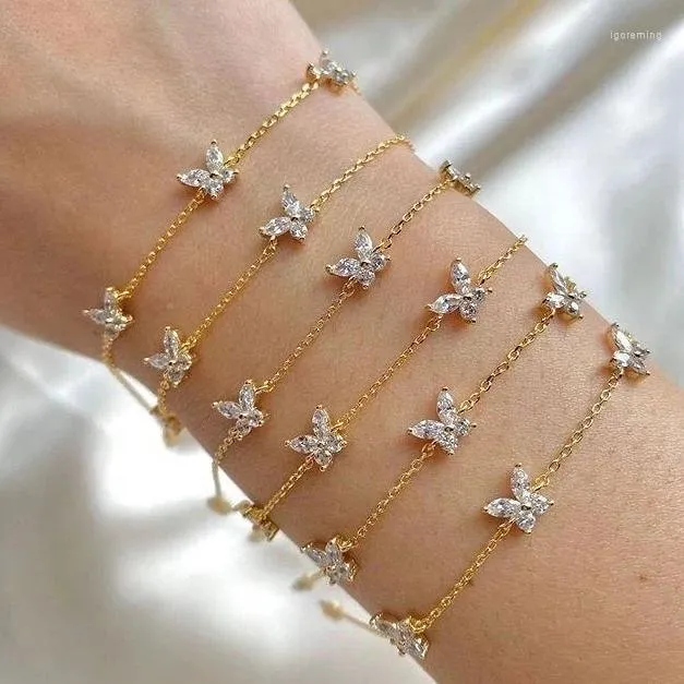 Lien Bracelets En Gros Style Délicat Délicatesse Cz Chaîne Mince Doux Papillon Étincelle Cristal Bracelet Bijoux Femmes Plaqué Or Partie