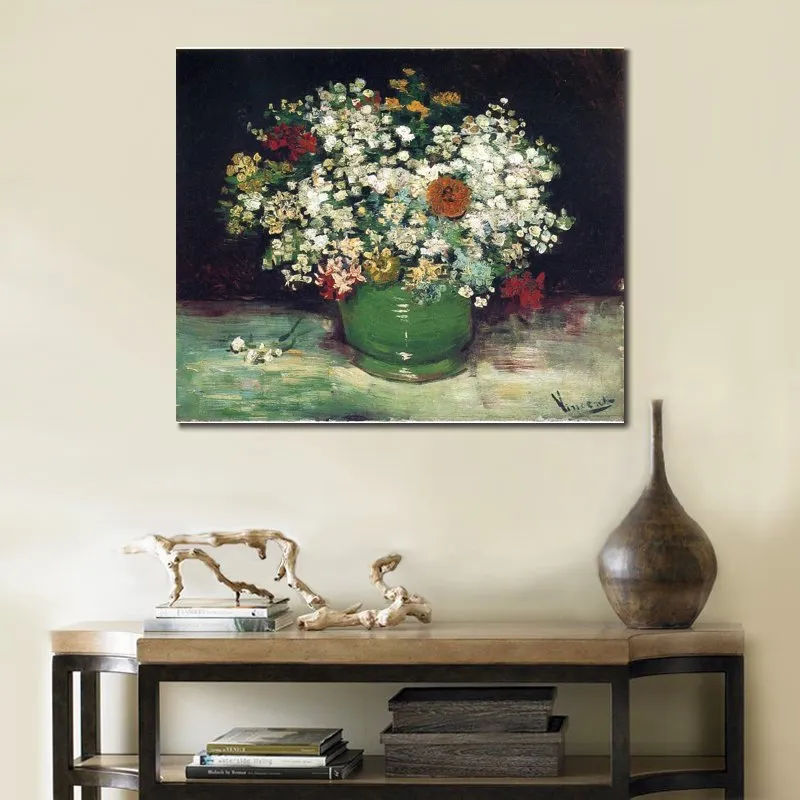 Nature morte toile Art Vase avec Zinnias et autres fleurs Vincent Van Gogh peinture impressionniste décor à la maison