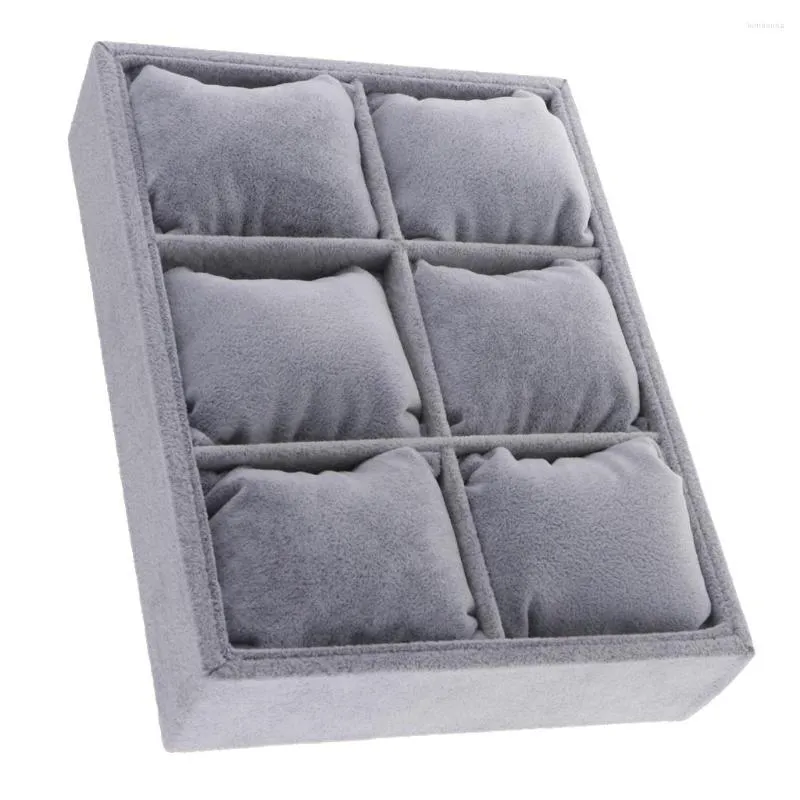 Jewelry Pouches Large Bangle Bracelet Watch Display Case Storage Trays 6 Grids Pillow Tray