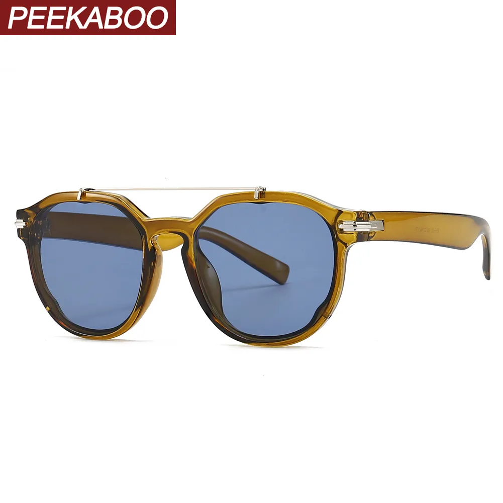 Sunglasses Peekaboo round sunglasses uv400 female pattern blue retro sun glasses for women unisex male accessories selling 230713