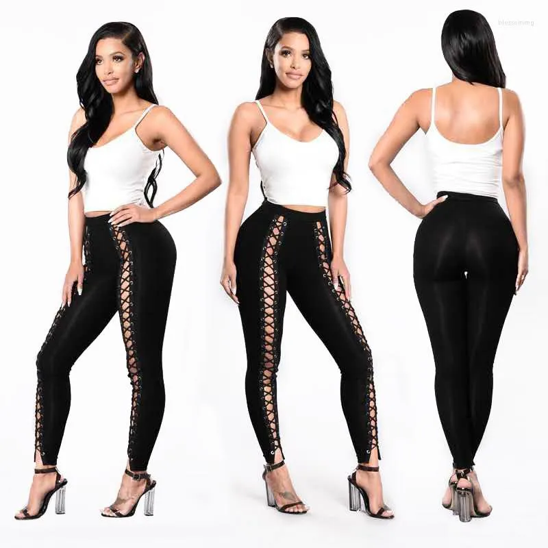 Dambyxor Splicing Cropped For Women Tie Leggings Bandage Womens Ytterbyxor