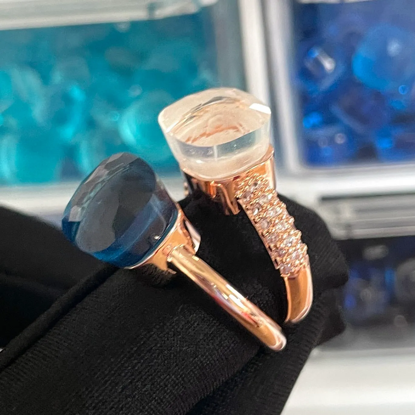 Qudo Ring Stones QUDO Silver Arctic Blue Opal Firenze Ring