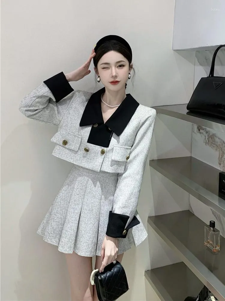 İş Elbiseleri Kore Tarzı 2 Iki Parçalı Set Kadın Kıyafetleri Yaz Uzun Kollu  Ceket Yüksek Bel Pileli Mini Etek Takımları Yi TL1,574.85 | DHgate