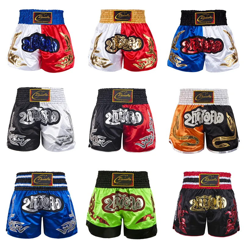 Heren Shorts Muay Thai Shorts Heren Boksbroek Borduurwerk MMA Shorts Kickboxing Fight Grappling Short Kids Dames Sanda Trainingsuniform 230712