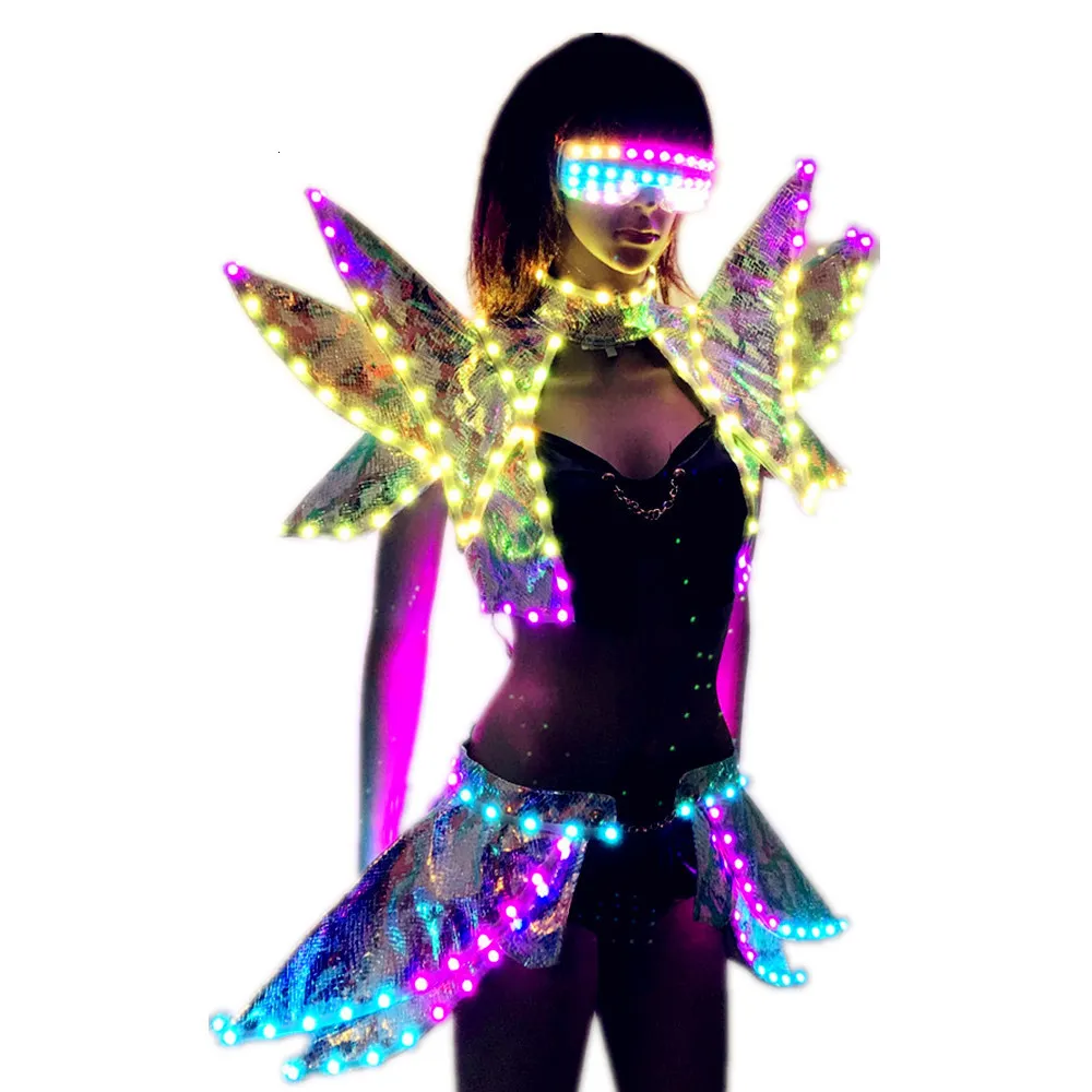 Andere evenementen Feestartikelen Full Color LED-kostuums Kleurrijk licht RGB Vrouwen Rok DJ Bar draagt Led Ballroom Dans BH Programmeren Sexy Jurk 230712