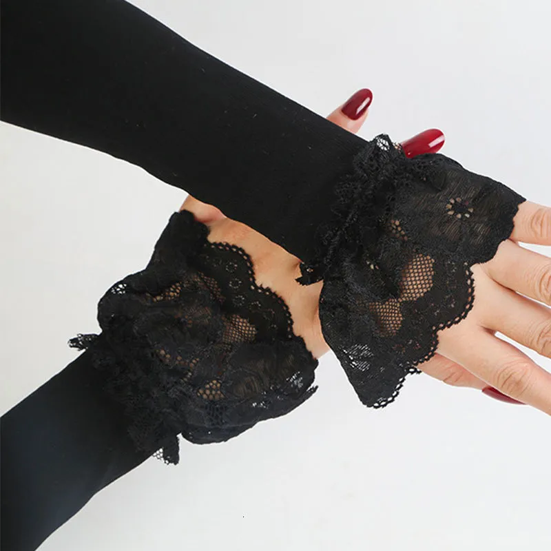Womens Long Long Lace Gloves Fingerless Ice Silk Gloves With