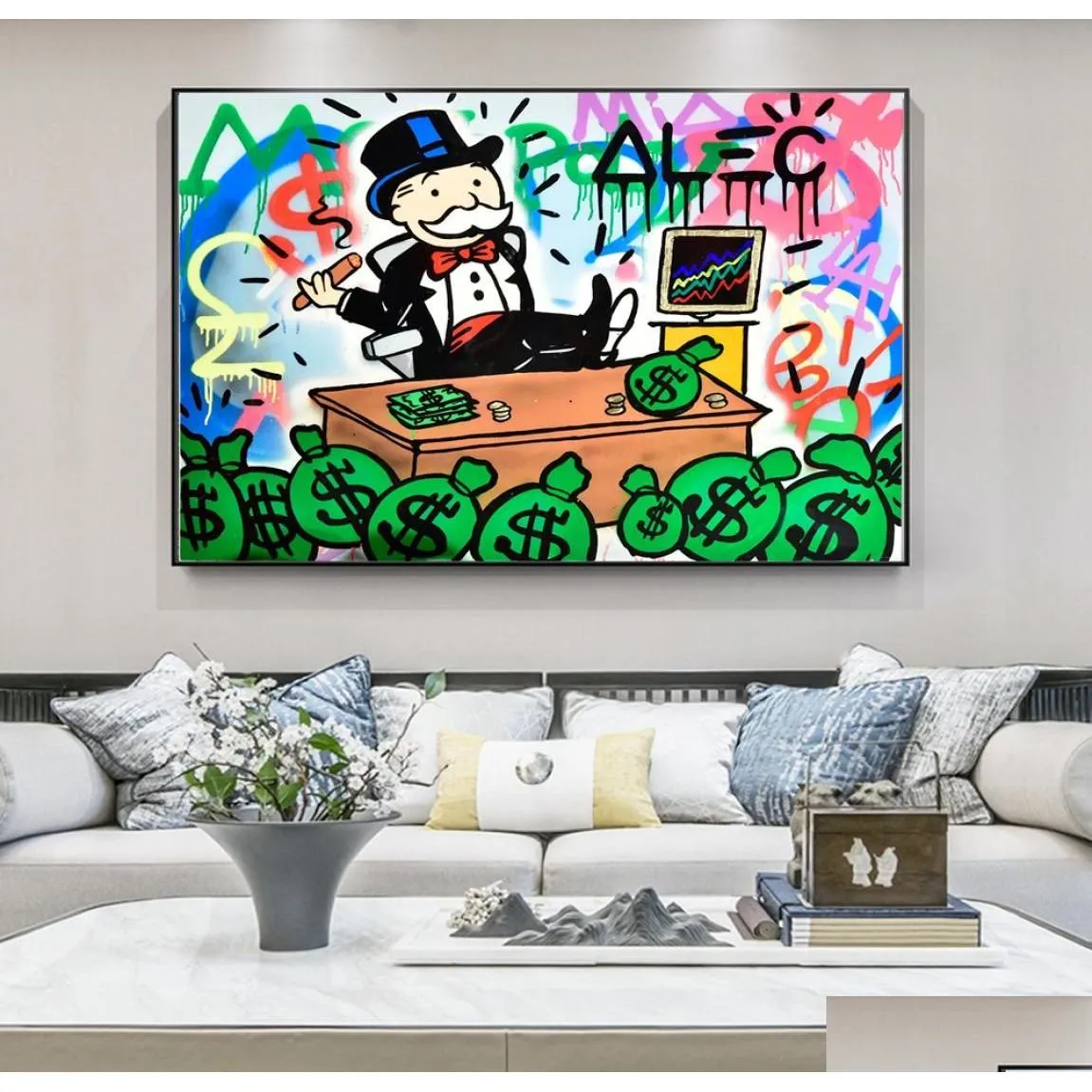 Картины Alec Monopoly Rich Money Man Canvas Painting на стенах Плакат по искусству и гравюры граффити картинки Home Decor Cuadros636094