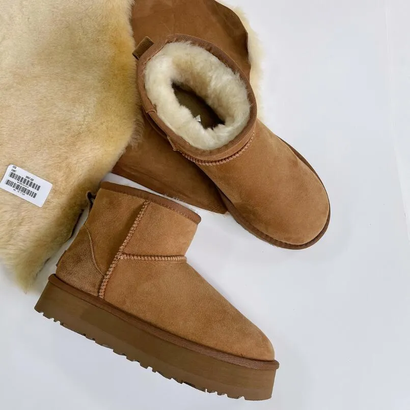 Tasman Slippers Chestnut bont Glides Sheepskin Shearling Tazz Classic Mules Women Men Men Ultra Mini Platform Boot Slip-on schoenen Suede bovenwerk