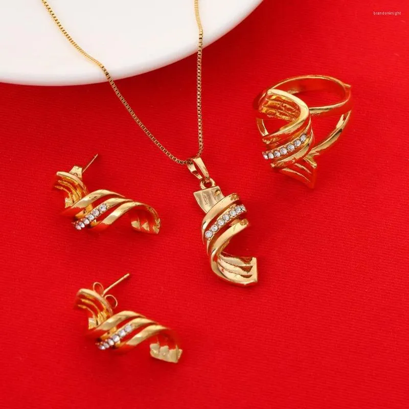 Necklace Earrings Set Bridal Vintage Pendant Ring For Women Accessories Wholesale Gold Dubai Jewelry