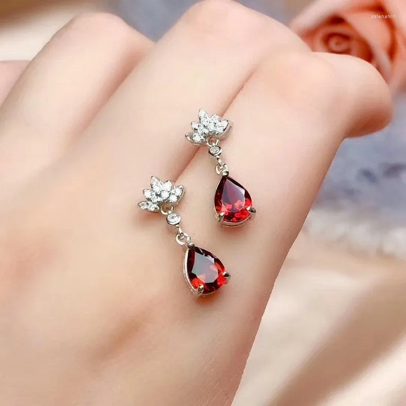 Stud Earrings Luxury Silver Color Red Gems Stone Crystal Water Drop For Women Cocktail Party Zircon Wedding Jewelry