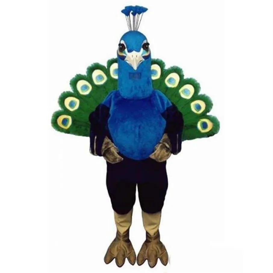 Hoge kwaliteit Blauwe pauw Mascot Kostuum Halloween Kerst Fancy Party Stripfiguur Outfit Pak Volwassen Vrouwen Mannen Jurk Carni254F