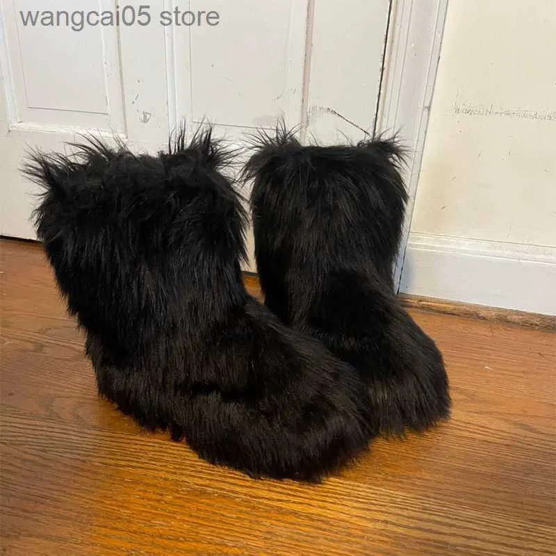 Boots New Fashion Fox Fur Woman Snow Boots Rainbow multicolor Lady Winter Boots Warm Boots Women Boots Shoes Bottes de neige femmes T230713