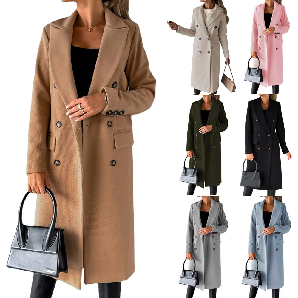 2023 Autunno/Inverno Nuove donne di lana a maniche lunghe Lady Blends Capispalla Moda bavero collo polo collo tinta unita doppio petto Slim Fit cappotto