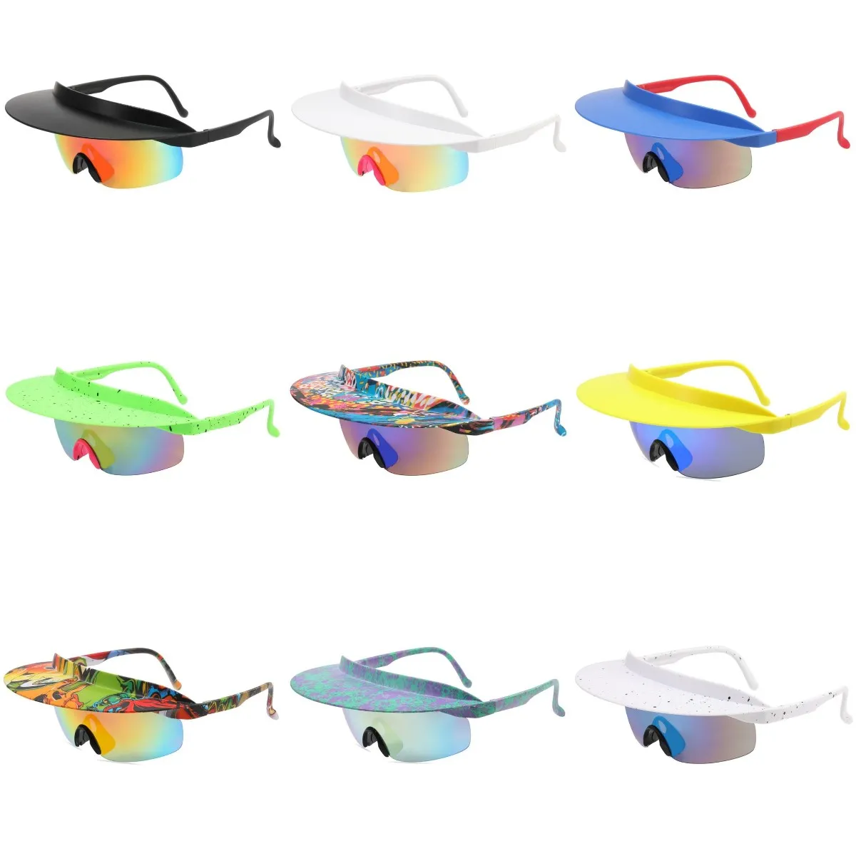 Sunglasses New Big Box Cycling Glasses Men Women Fashion Dazzle Colour Hat Brim Personality Oculos Ciclismo Masculino Sunglasses