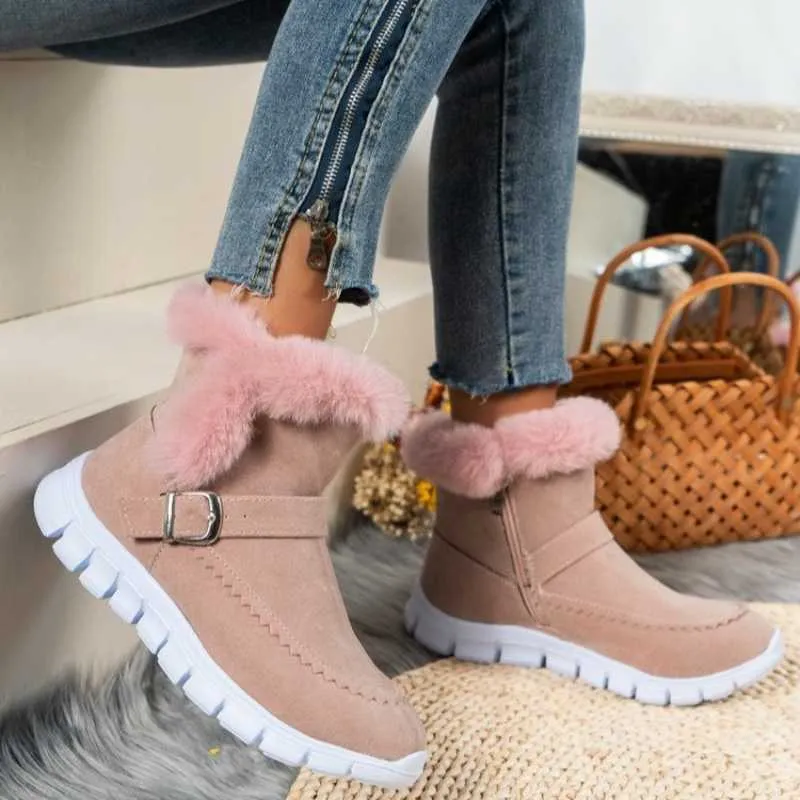 Botas cortas cálidas de invierno para mujer, botas planas de piel  sintética, botas de nieve con cordones para exteriores