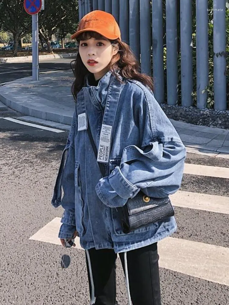 Women's Jackets Korean Autumn Fashion Women Denim Coat Loose Long Sleeve Zipper Harajuku Streetwear Pocket Blue Modis Jeans Jacket 2023