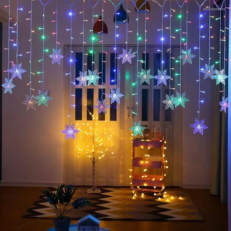 Strings LED Snowflakes Garland Curtain String Fairy Lights Hanging Ornaments Christmas Decorations For Home Noel Navidad Year 2024