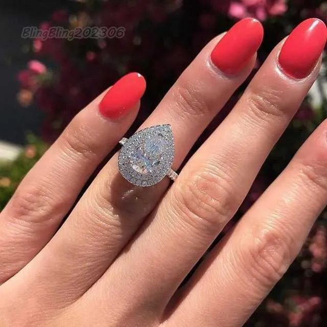 Bling bling vvs moissanite yüzüğü 100% 925 Sterling Ring Tasarımcı tarzı yaratıcı yeni moda ol armut şekilli su damla şekilli yüzük kadın moda takı