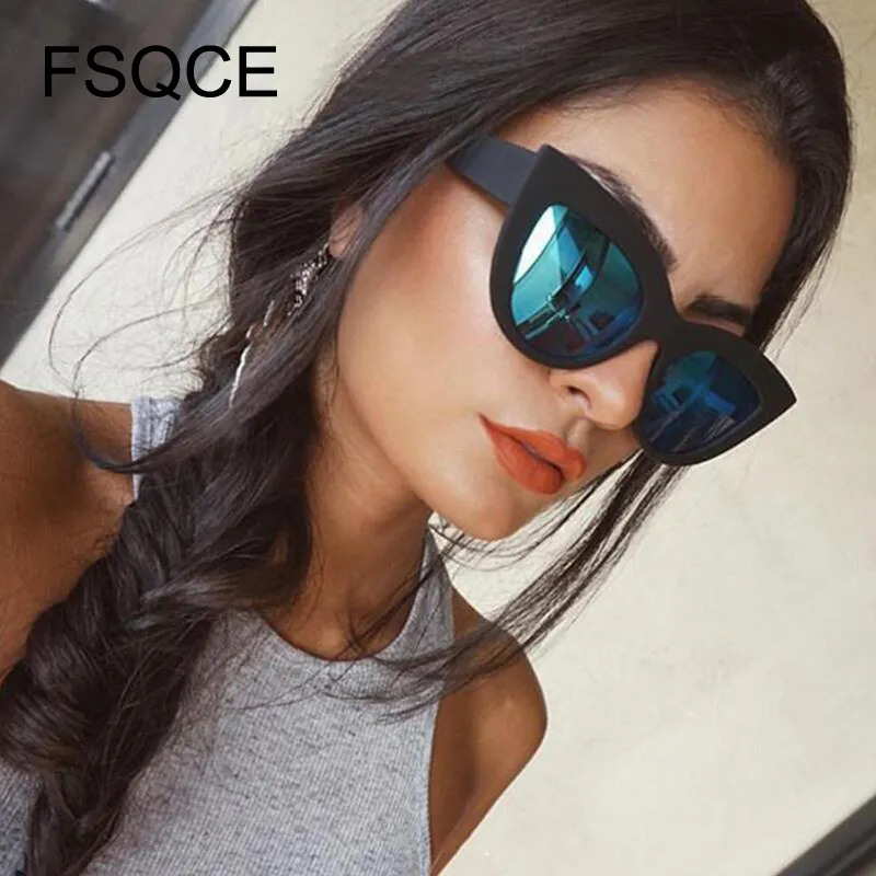 FSQCE 2021 Fashion Women Vintage Solglasögon Cat Eye Sunglass Retro Brand Designer Female Pink Mirror Sun Gasses UV400