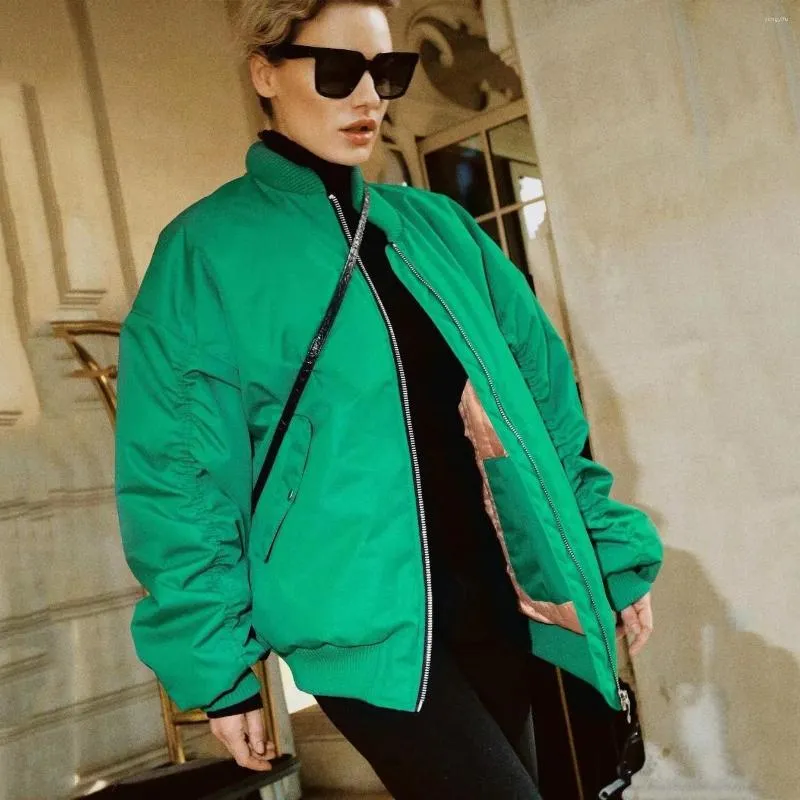 Womens Jackets Spring Women Fashion Zipper Loose Green Bomber Varsity 2023 Girl Autumn Casual Warm Baseball Parkas Overcoats Streetwear