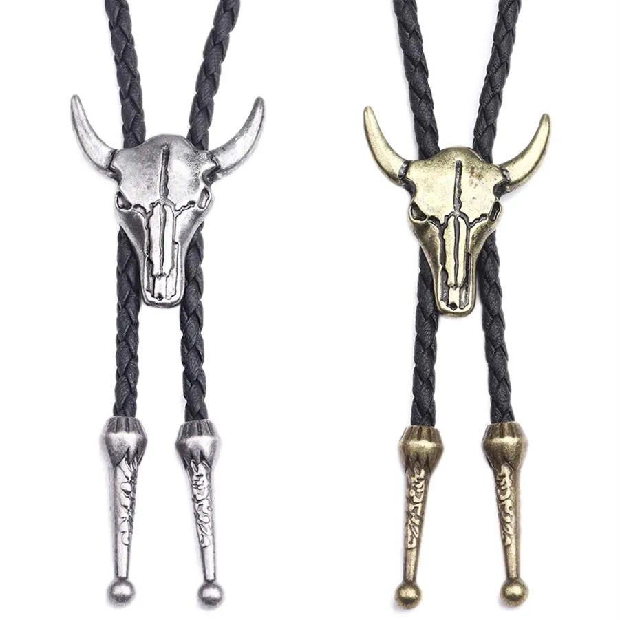 Fashion Mens Leather Cow Head Bolo Tie Necklace Jewelry Retro Western Cowboy Mens Gifts Necktie Men Accessories211q