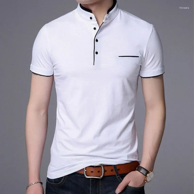 Men's Polos Fashion Brand Polo Shirt Summer Mandarin Collar Slim Fit Solid Color Button Breathable T-shirt Casual Men Clothing