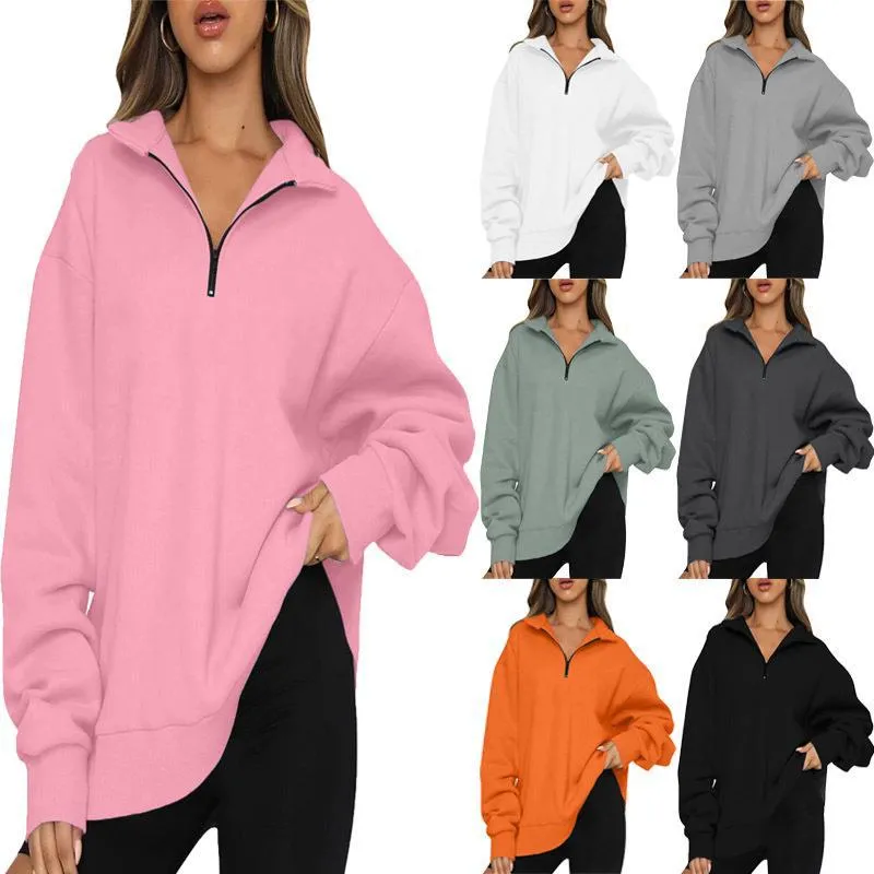 Europa América Moletons Femininos Vestir Outono Inverno 2023 Nova Moda Feminina Camisolas Casual Top Half Zip Pullover Camisola de Manga Longa Camisola Feminina