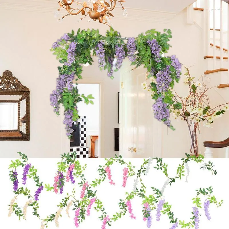 Decoratieve Bloemen 1.8m Bloem String Kunstmatige Wisterias Vine Garland Planten Gebladerte Outdoor Home Trailing Nep Opknoping Muur Decor