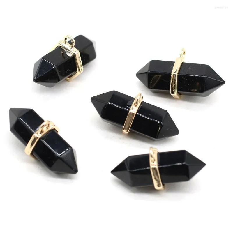 Pendant Necklaces Natural Black Agates Charms Stone For Women DIY Jewelry Necklace Birthday Gift Size 20x35mm