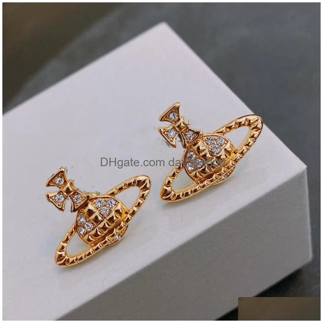 Stud Fashion Designer Earring Woman Letter Vivian Diamond Pearl Gold Hoop Earing Westwood Women Trend Oorbellen 45412124 Drop Deliver Dhgjw