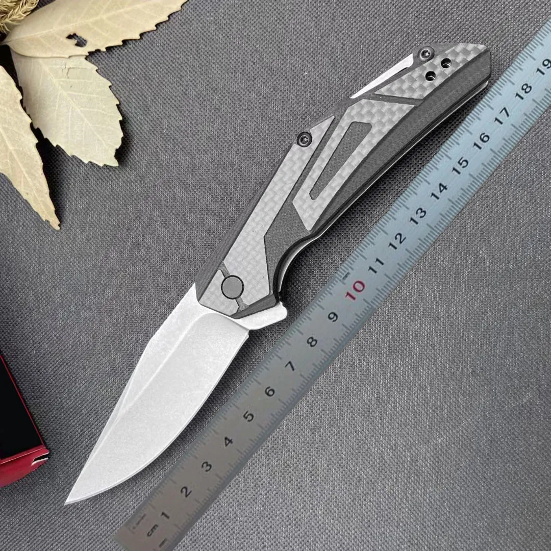 1Pcs KS1370 Assisted Flipper Zakmes D2 Stone Wash Drop Point Blade Koolstofvezel Handvat EDC Zakmap Messen met doos