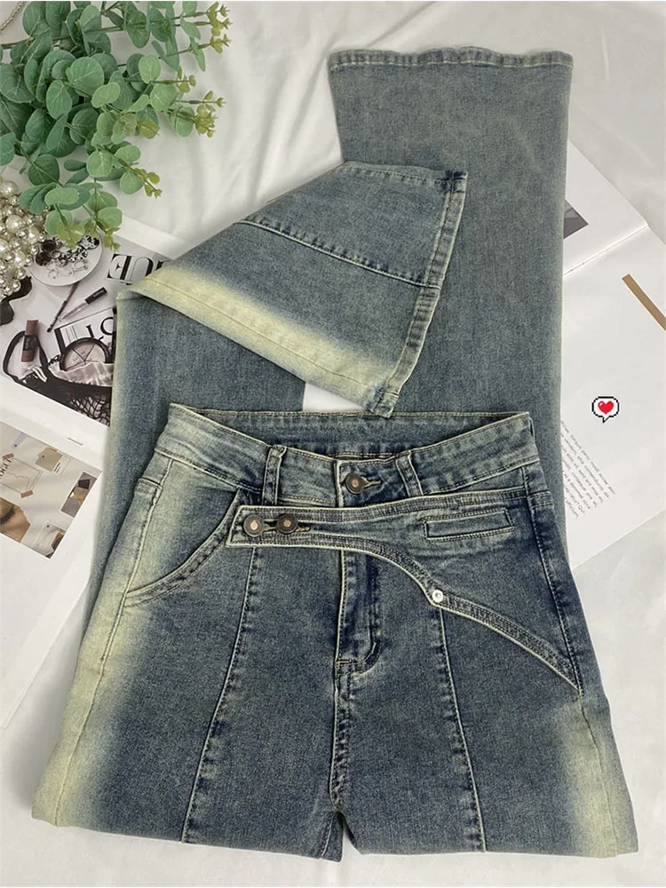 Jeans femme élégant évasé femme taille basse Stretch coton Denim pantalon Vintage Streetwear Y2k mode Jean femme C hing 230713