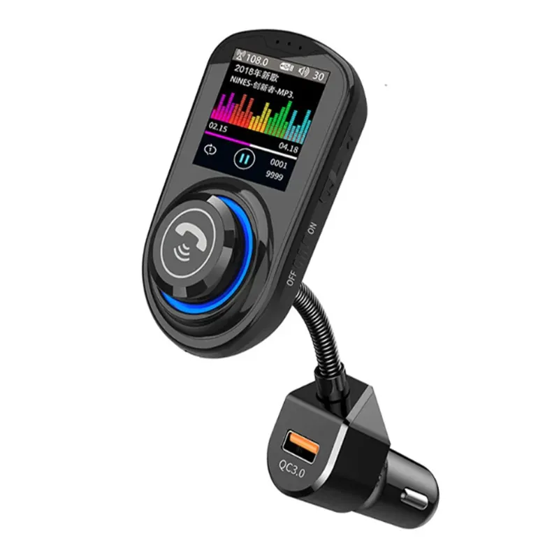 JaJaBor Bluetooth Car Kit 1.8 inch Color LCD Screen QC3.0 Car Charger Handsfree FM Transmitter Bluetooth 5.0 Car MP3 Player