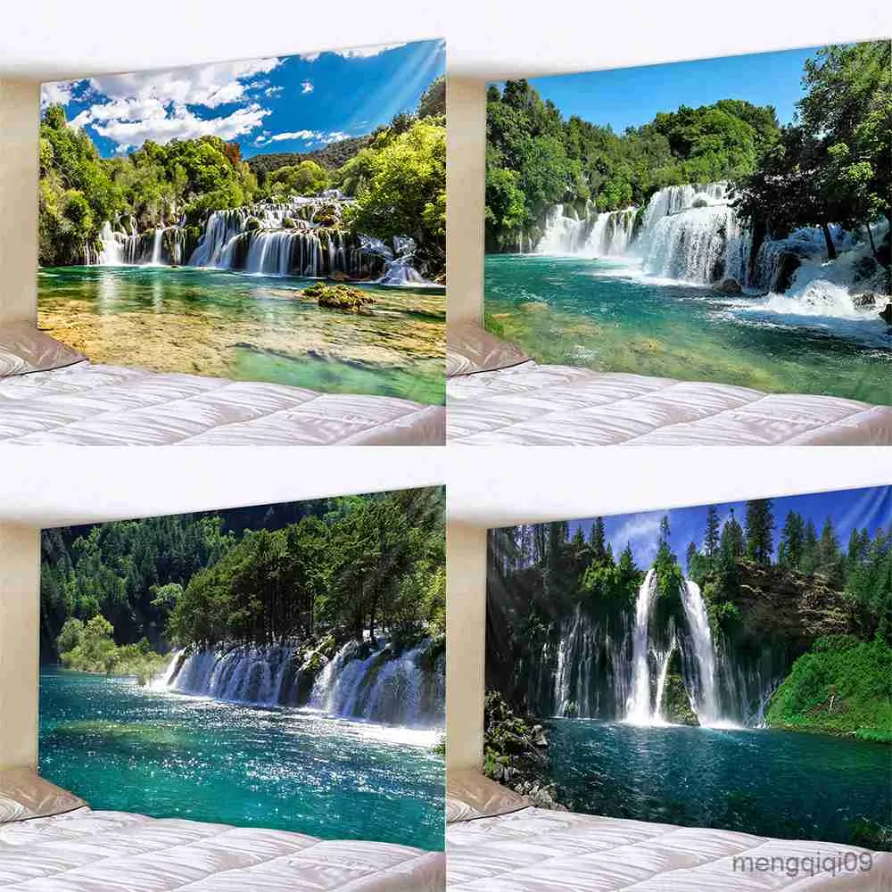 Wandteppiche, anpassbar, Wandteppich, Kunst zum Aufhängen zu Hause, Wohnzimmer, Dekoration, Wald, Wasserfall, Flusslandschaft, Wandbehang, Wandteppich R230713