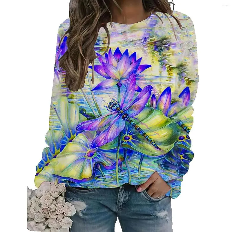Kvinnors hoodies plus storlek 3D Abstrakt målning Sweatshirt Summer naturlandskap långärmad o-hals lös topp casual gatajacka