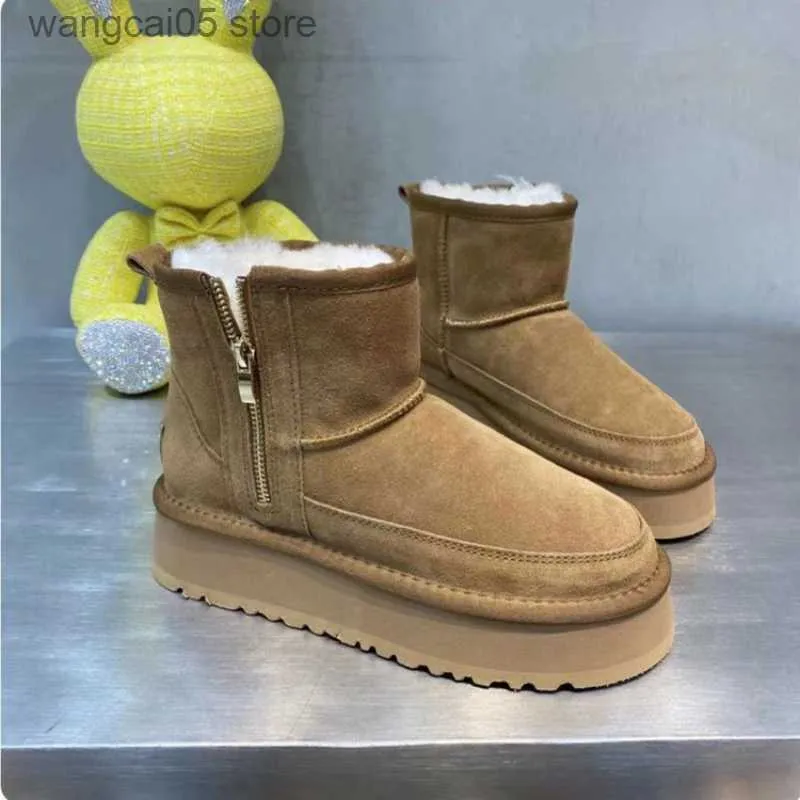 Stivali Stivali da neve con fondo spesso Donna 2022 Inverno Nuovo Velluto rialzato Casual Fibra di pelle smerigliata Scarpe da donna calde Stivaletti con cerniera T230713